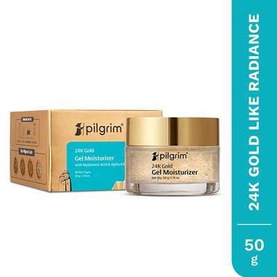 Pilgrim 24K Gold Lightweight Gel Face Moisturizer with Hyaluronic Acid and Alpha Arbutin 50 gm - Face Moisturizers