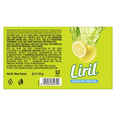 Liril Lime & Tea Tree Oil Soap (Pack of 6) 750 gm - Soaps