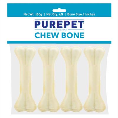 Purepet Pressed Chew Bones, Dog Treats, 4 inches - Pack of 4 Bones 160 gm - Petfood