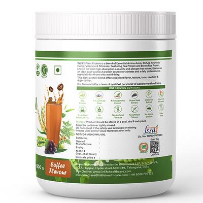 INLIFE Plant Protein Powder - Coffee Flavour 500 g - Protein Drink