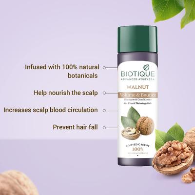 Biotique Walnut Volume & Bounce Shampoo & Conditioner 120ml - Shampoos