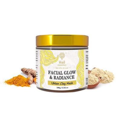Khadi Essentials Ubtan Clay Mask Facial Glow Anti Tan with Haldi Chandan SLS Free 100 gm - Masks & Peels