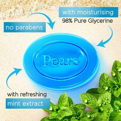 Pears Soft & Fresh Bathing Bar with 98% Pure Glycerine & Mint Extracts Look Young Stay Young 125gm Each 4's - Soaps