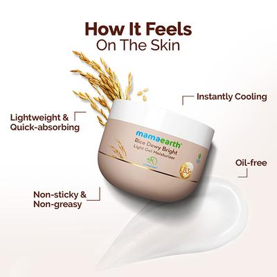 Mamaearth Rice Dewy Bright Light Gel Moisturizer with Rice Water& Niacinamide Glass-Skin Glow 200 gm - Face Moisturizers