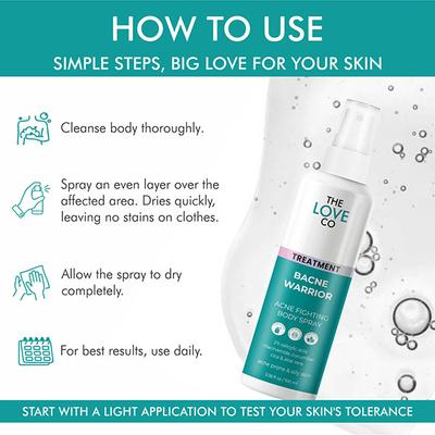 The Love Co. Bacne Warrior Acne Fighting Body Spray - With 02% Salicylic Acid + Niacinamide + Cucumber + Aloevera 100 ml - Creams, Lotions & Oils