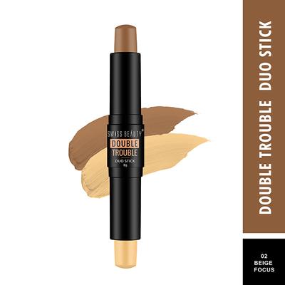 Swiss Beauty Double Trouble Contour & Highlighter Stick - (Beige Focus) 8 gm - Highlighters & Illuminators
