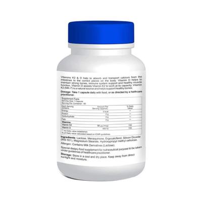 Healthvit Vitamin D 400 IU with Vitamin K2 55mcg for Bone Health Support- Capsules 60's (N) - Multi-Vitamins