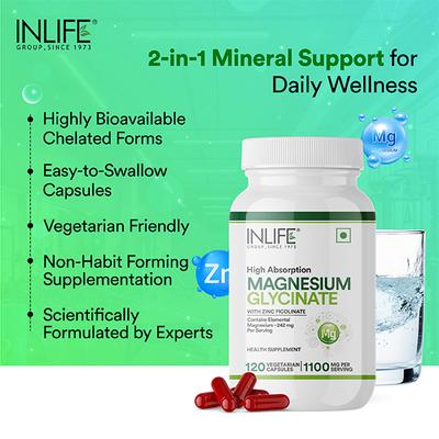 Inlife Magnesium Glycinate 1100 mg Veg Capsule 120's - Calcium And Minerals