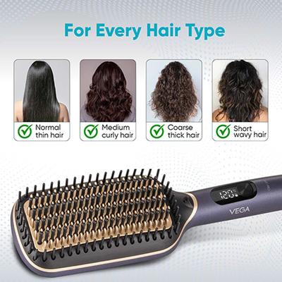 Vega Litstyle L1 Hair Straightener Brush for Women with Smart Memory Function, Quick Heat-Up, VHSB-06 525 gm - Hair Brushes