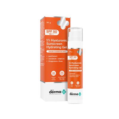 The Derma Co. 1% Hyaluronic Sunscreen Hydrating Gel SPF 50 PA ++++ for Sensitive Skin 50 gm - Face Sunscreen
