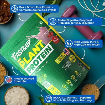 Fast&Up Plant Protein Powder - Strawberry Blast Flavour 900gm - Protein Drink