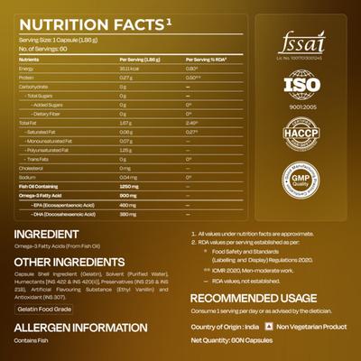 Nutrabay Omega 3 Fish Oil Triple Strength 1250mg Capsule 60 s - Omega Fish Oil Fatty Acids