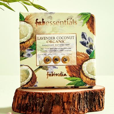 Fabessentials Lavender Coconut Organic Handmade Bathing Bar With The Goodness Of Vitamin E 100 gm - Soaps
