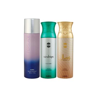 Ajmal 1 Persuade, 1 Raindrops Femme And 1 Wisal Deodorants Pack of 3 200 ml - Deodorants/Roll-Ons