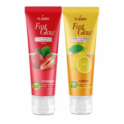 Vi-John Fast Glow Insta Glowing SPF 30 Face Wash - Strawberry 100 ml + Fast Glow Brightening & Radiant SPF 30 Face Wash - Lemon 100 ml - Lotions & Creams