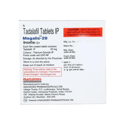 MEGALIS 20mg Tablet 4s (se) - Impotence/Erectile Dysfunction (Ed)