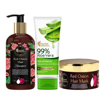 Oriental Botanics Red Onion Hair Care Combo Shampoo + Hair Mask+ 99% Aloe Vera Gel 500 ml - Facial Kits