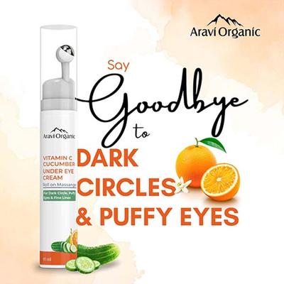 Aravi Organic Vitamin C and Cucumber Under Eye Cream Roll On For Dark Circles and Puffy Eyes 15 ml - Under Eye Creams & Serums