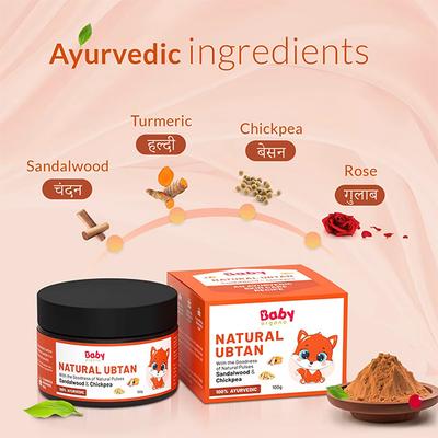 Baby Organo Ayurvedic Natural Ubtan Powder - Green Gram & Chick Pea 100 gm - Baby And Infant Supplements