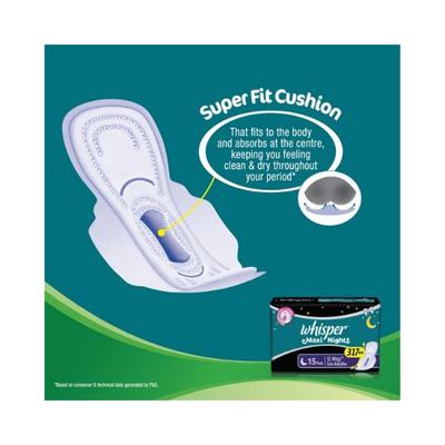 Whisper Maxi Nights Sanitary Pads for Women, XL, Pack of 15 Napkins 166 gm - Sanitary Napkins