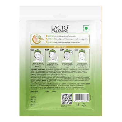 Lacto Calamine Green Tea Face Sheet Mask Instant Hydration Glycolic Acid and D-Panthenol 25 ml - Sheet Masks