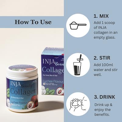 Inja Wellness Beauty Collagen For Skin, Hair & Nails, with Vit C, Glutathione,Biotin & More -Lychee Flavour 125 gm - Hair & Skin