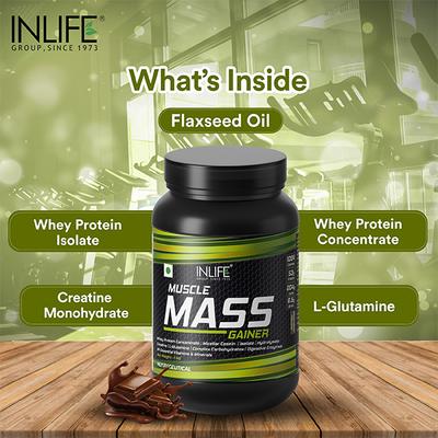 INLIFE Muscle Mass Gainer with Whey Protein Powder Chocolate Flavor 1 kg - Whey Proteins