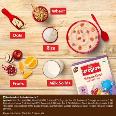 Nestle Ceregrow 2 - 6 years Multigrain Cereal with Milk & Fruits Powder - Refill Pack 300 gm - Baby And Infant Supplements