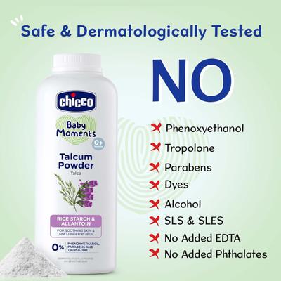 Chicco Baby Moments Talcum Powder (0+ Months) - Rice Starch & Allantoin 150 gm - Baby Grooming
