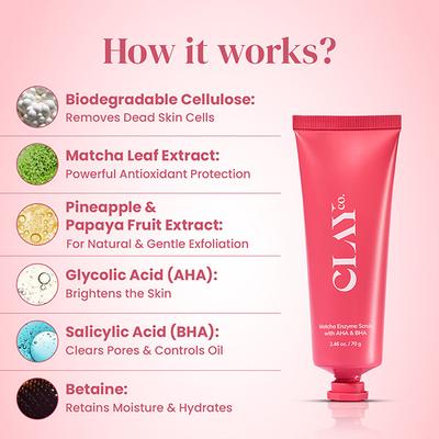 Clayco Matcha Enzyme Scrub for Dead Skin Removal 70 gm - Scrubs & Exfoliants