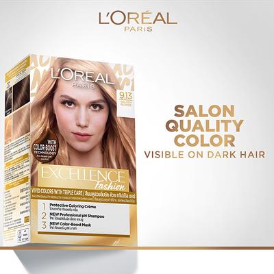 L'Oreal Paris Excellence Fashion Hair Color with Color Boost, 9.13 Golden Blonde 172 ml - Crème