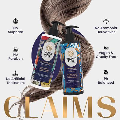 Wildly Pure Volume Boost Shampoo and Conditioner Combo Plant Keratin Pro Vitamin B5 and E Toxin 20 200Ml + 300Ml 1's - Dry Shampoos & Conditioners
