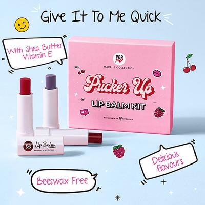 MyGlamm POPxo Makeup Pucker up lip balm Kit Cherry Blossoms Strawberry Kisses Berrylicious 3gm each 3's - Lip Balms
