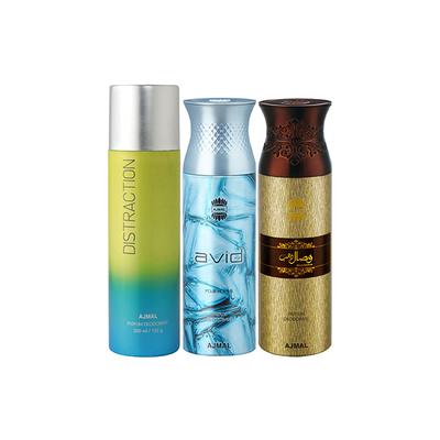 Ajmal 1 Distraction, 1 Ajmal Avid And 1 Wisal Dhahab Deodorants Pack of 3 200 ml - Deodorants/Roll-Ons