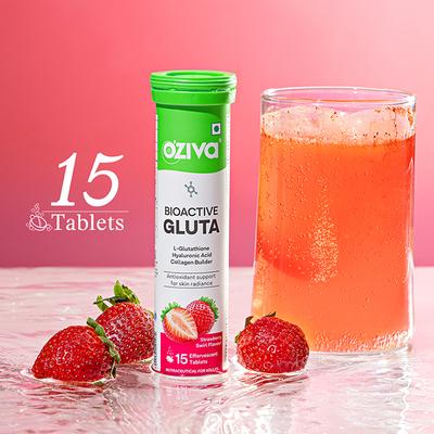 OZiva Bioactive Gluta Fizzy to Reduce Cellular Damage - Strawberry swirl 15's - Multi-Vitamins