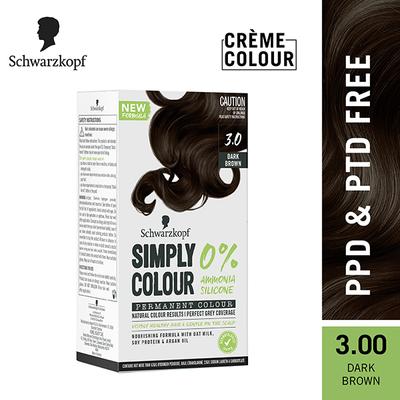 Schwarzkopf Simply Colour Permanent Hair Colour For 100% Grey Coverage - 3.00 Dark Brown 142.5ml - Crème