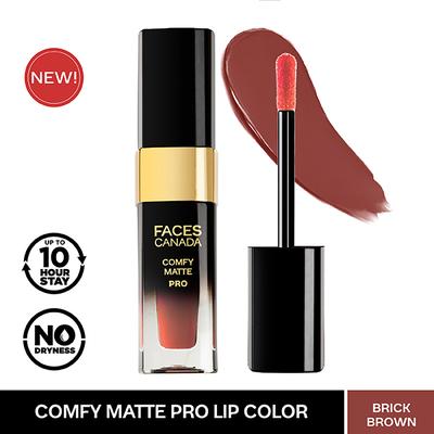 Faces Canada Comfy Matte Pro Liquid Lipstick - Brick Brown 08, 5.5 ml 10HR Stay No Dryness - Liquid Lipsticks