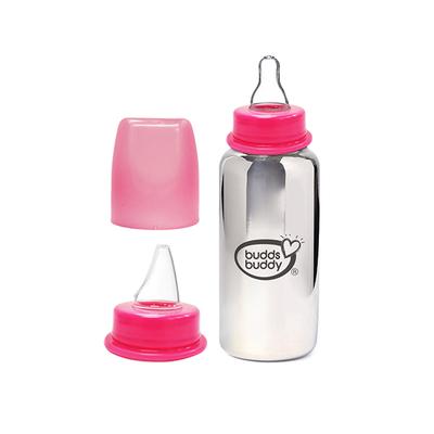 Buddsbuddy RIO Stainless Steel Regular Neck Feeding Bottle - Pink 180 ml - Feeding & Nursing