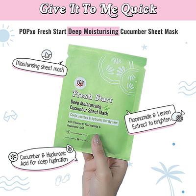 Myglamm Popxo Fresh Start Deep Moisturising Cucumber Sheet Mask Cools, Soothes & Hydrates Thirst Skin with Vitamin C, Niacinamide & Hyaluronic Acid 30gm - Sheet Masks