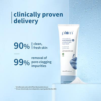 Plum Bright 2% Niacinamide Face Wash with Rice Water Brightens Skin, Helps Fade Blemishes 100 ml - Face Sunscreen