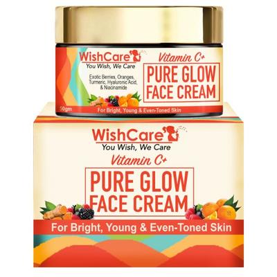 WishCare Vitamin C Purelow Face Cream for Women & Men - With Hyaluronic Acid Niacinamide Oranges Berries & Turmeric 50 gm - Day Cream