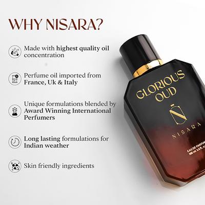 Nisara Glorious Oud Perfume Long Lasting Fragrance Woody Amber Unisex Eau de Parfum 100 ml - Perfumes (Edt/Edp)