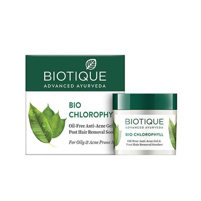 Biotique Bio Chlorophyll Oil Free Anti-Acne Gel & Post Hair Removal Soother for Oily & Acne Prone 50 gm - Scrubs & Exfoliants