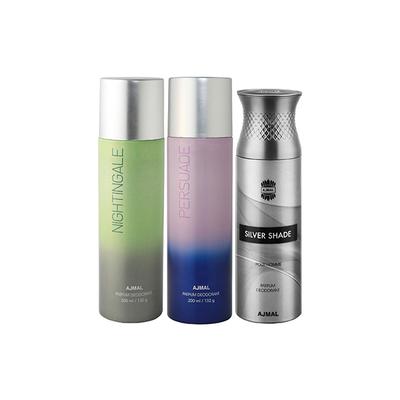 Ajmal Nightingale And Persuade For Men & Women And Silver Shade Deodorants Pack of 3 200 ml - Deodorants/Roll-Ons