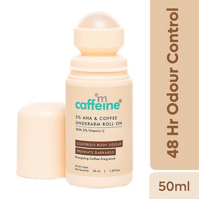 mCaffeine 5% AHA Underarm Roll On - Lactic Acid & Fresh Coffee Deodarant, Prevents Odour & Pigmentation 50 ml - Women Deodorants/Roll-Ons