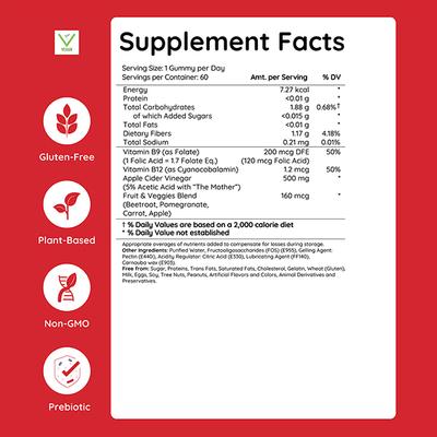 Purna Gummies Sugar Free Apple Cider Vinegar for Adults and Kids Better Digestion and Clear Skin 30's - Apple Cider Vinegar - Acv