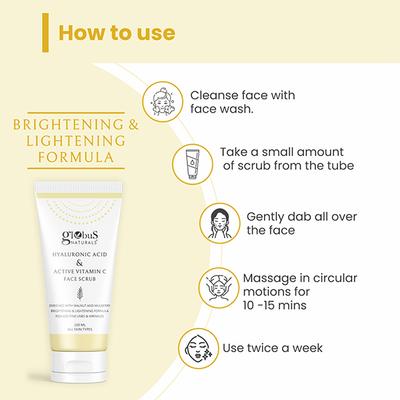 Globus Naturals Hyaluronic Acid & Vitamin C Anti Ageing Face Scrub, Enriched with Walnut & Mulberry 100 gm - Scrubs & Exfoliants