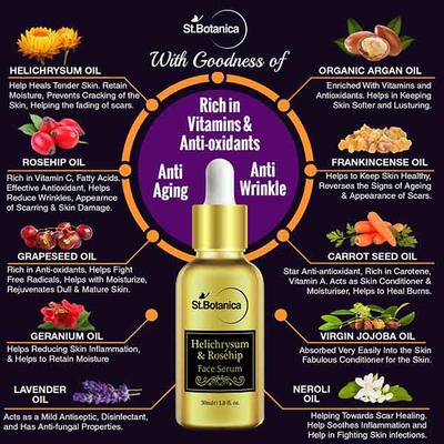 St.Botanica Helichrysum & Rosehip Face Serum 30 ml - Dark Circle & Wrinkle Busters
