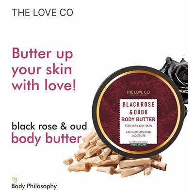 The Love Co. Black Rose & Oud Body Butter - 48 Hour Intense Hydrating Shea Body Butter - Deep Moisturization for Winters With Pure Shea Butter for Nourishing Essential Body Care 200 gm - Body Butter