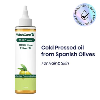 WishCare 100% Pure Cold Pressed Olive Oil for Dry & Frizzy Hair and Glowing Skin (200ml) - Hair Oils